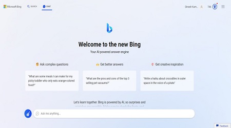 Homepage of New Bing AI Powered Search Engine