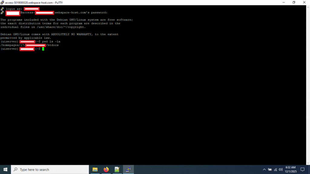 After pwd ls -la at Putty SSH