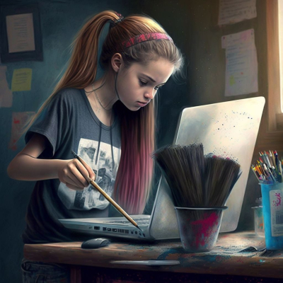 Beautiful girl cleaning up his computer&#039;s unwanted software&#039;s using a cleaning brush